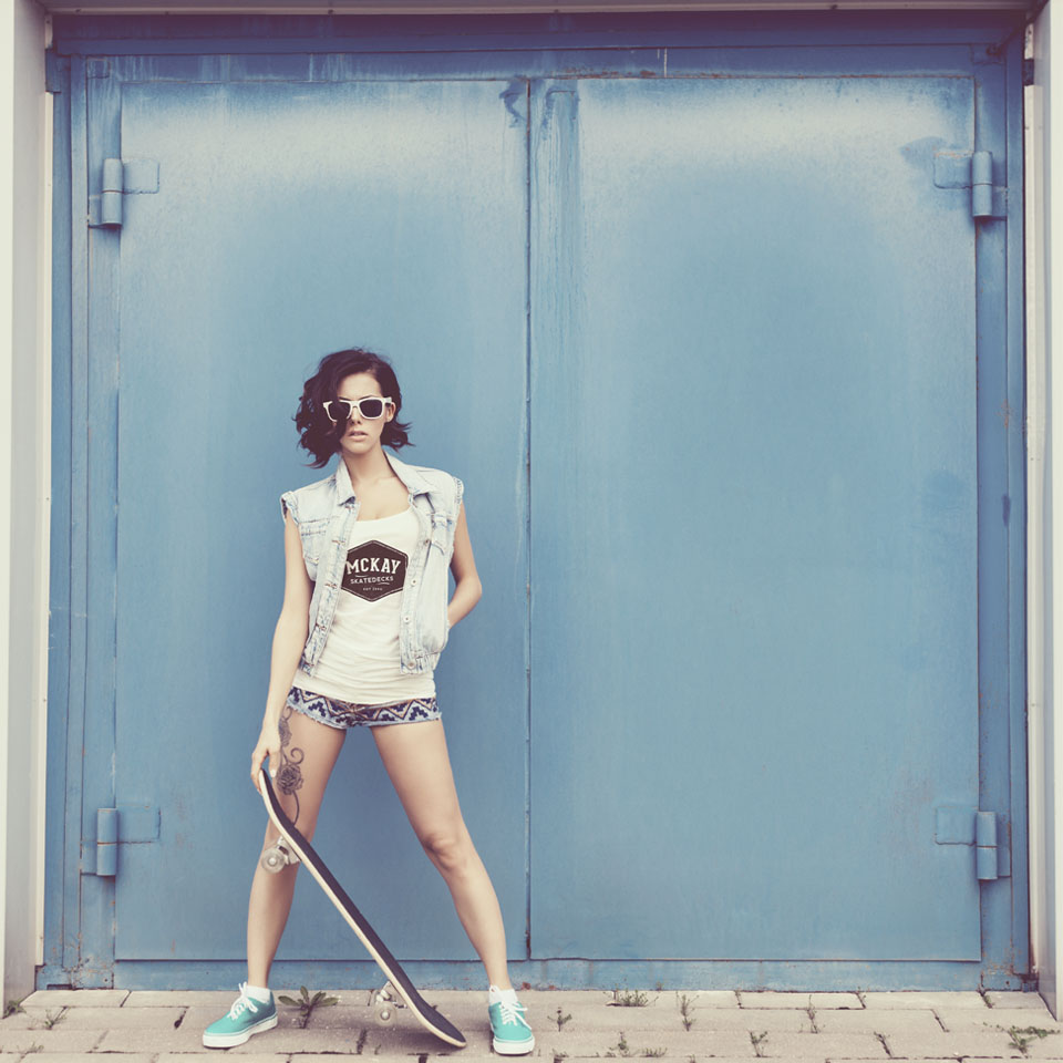 photo of skatergirl wearing mckay t-shirt